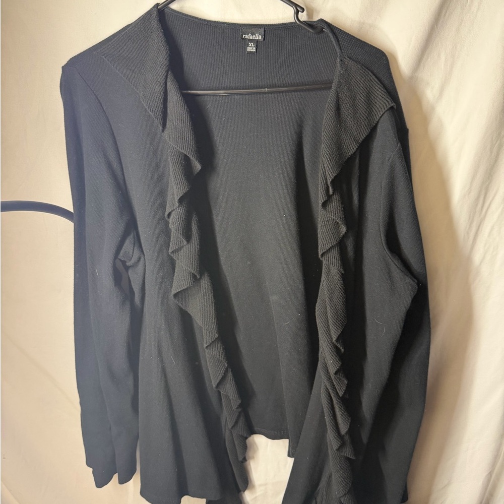 Rafaella Black Ruffle Trim Cardigan